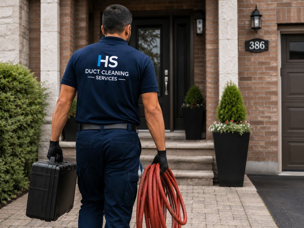 Technician cleaning air ducts in a home